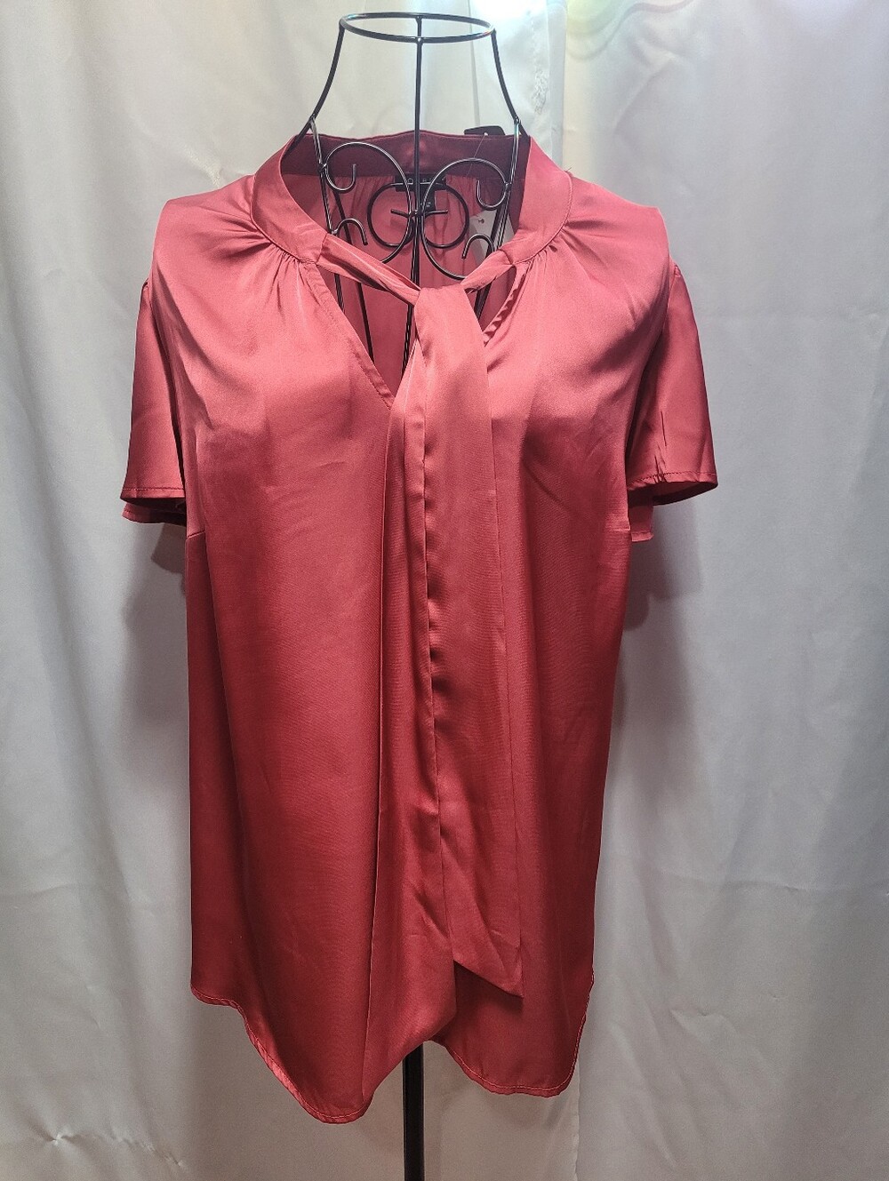 Torrid Brand Chix Rose Pink Tie-Neck Short Sleeve Blouse